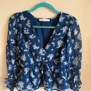 Blue Floral Sheer Top